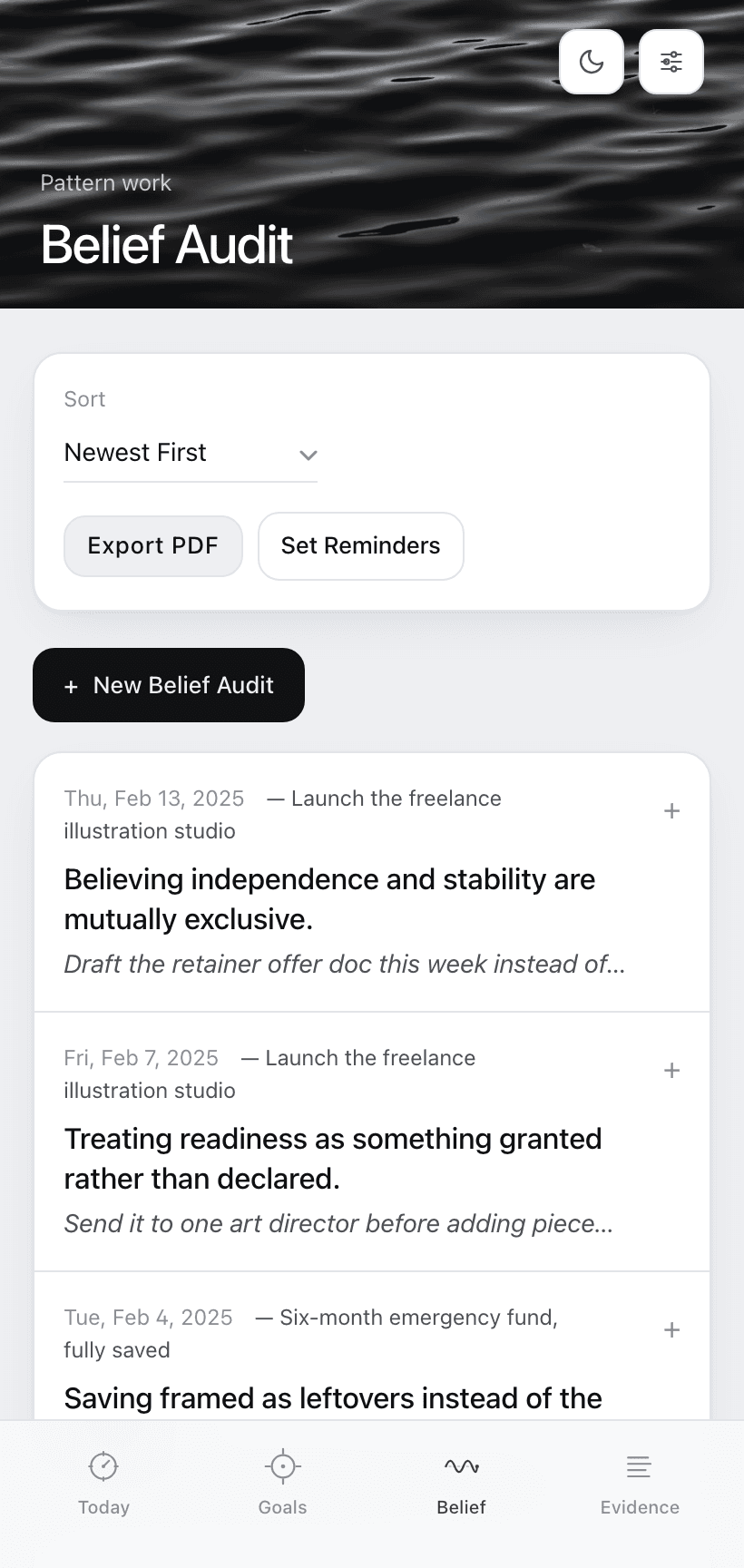Belief Audit Journal — mobile app